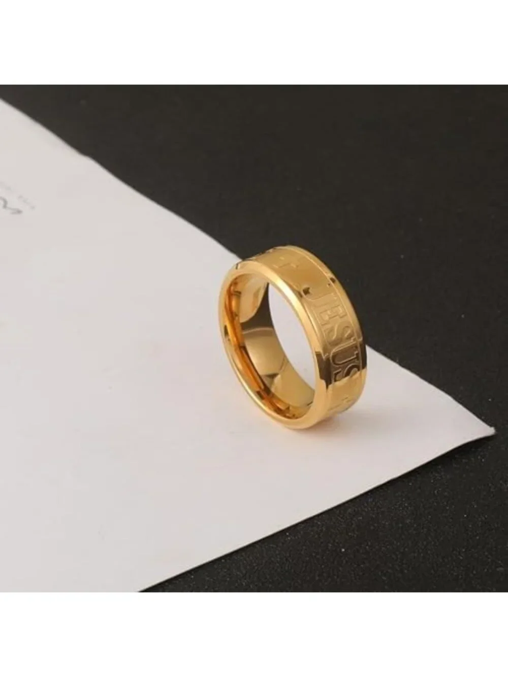 8mm Silver Black Gold Cross Ring - Engraved Lord's Prayer Christian Jewelry